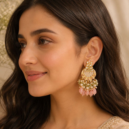 Blush Pearl Chandbali Tassel Earrings