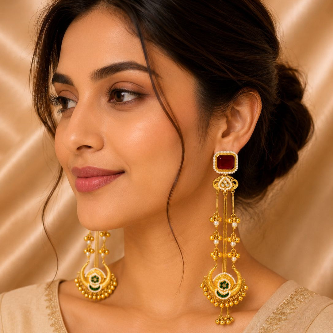Anvika Long Earrings Red