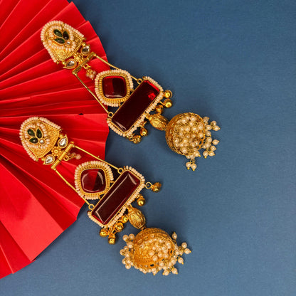 Ruby Jhumka Kashmiri Earrings