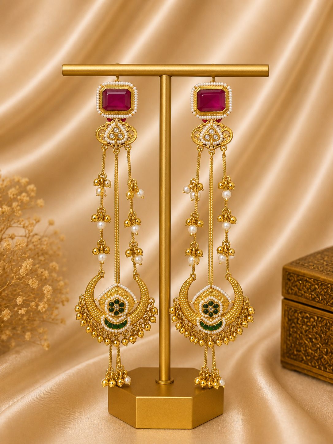 Anvika Long Earrings Red