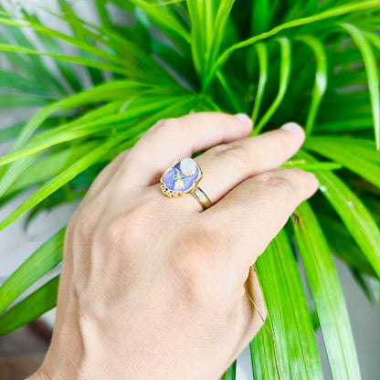 Purple Enamel Pearl Bloom Ring