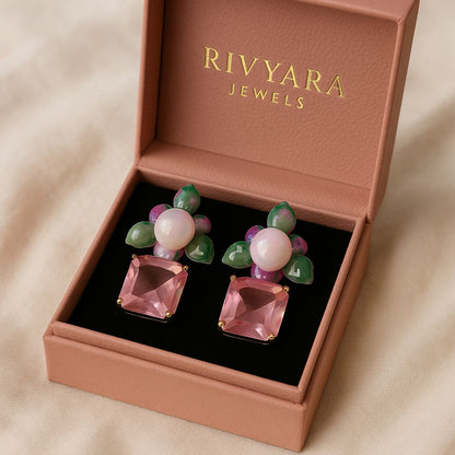 Amara Blossom Pearl & Lavender Stone Earrings