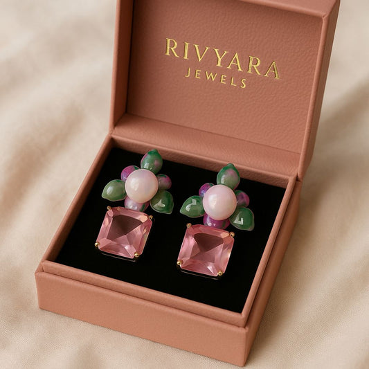 Amara Blossom Pearl & Lavender Stone Earrings