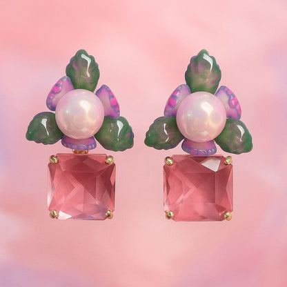 Amara Blossom Pearl & Lavender Stone Earrings