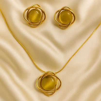Golden Halo Swirl Necklace & Earrings Set