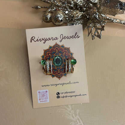 Green Gem Triple-Band Crystal Earrings