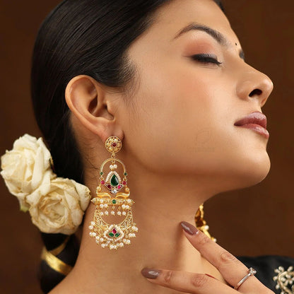 Royal Peacock Motif Chandbali Earrings