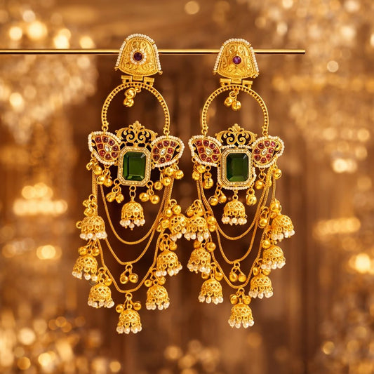 Navneet Chandbali Earrings Green