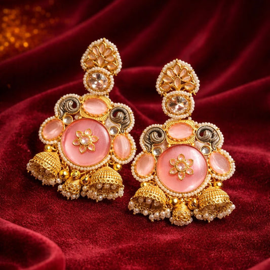 Blush Pink Kundan Floral Jhumka Earrings