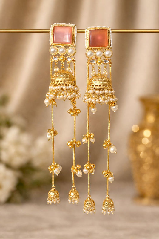 Blush Pink Pearl Jhumka Tassel Earrings