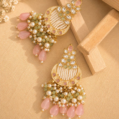 Blush Pearl Chandbali Tassel Earrings