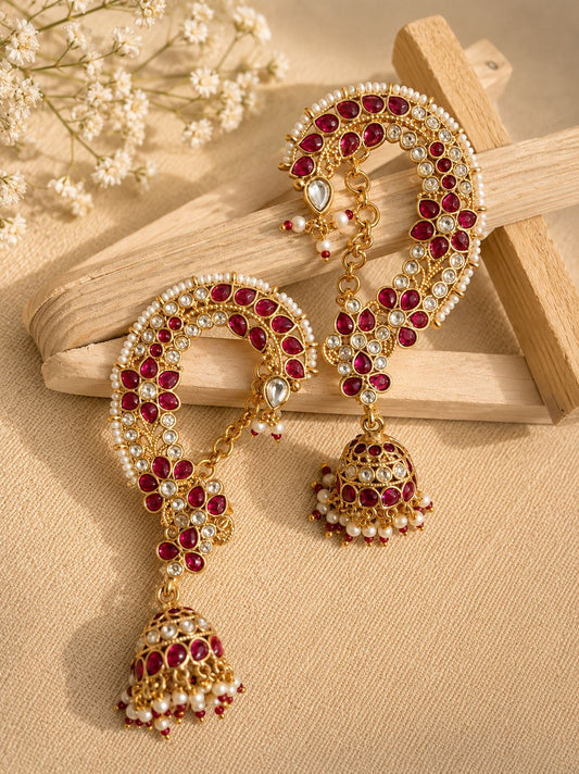 Ruby Royale Ear Cuff Jhumka Earrings