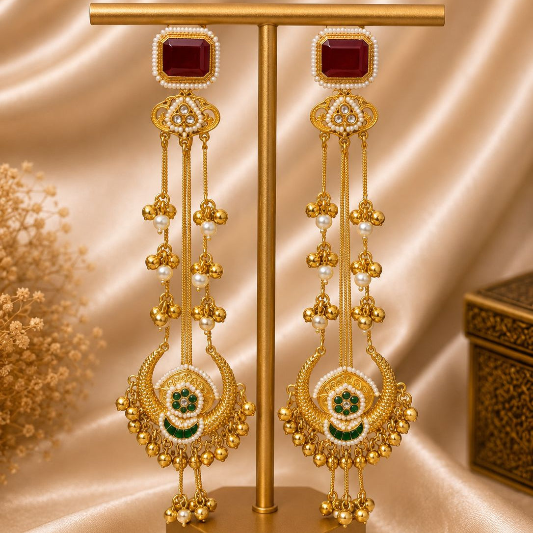 Anvika Long Earrings Red