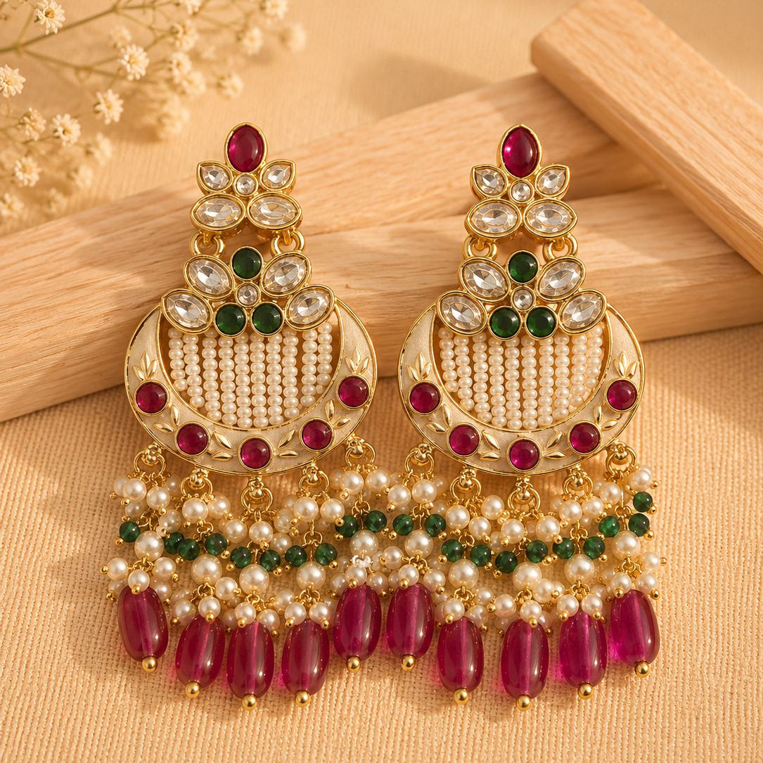 Ruby Pearl Chandbali Statement Earrings