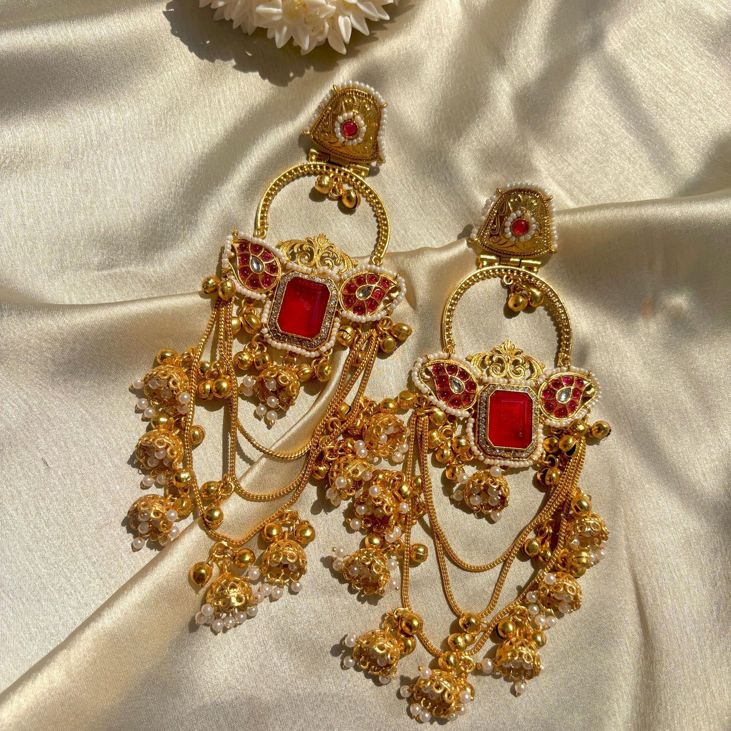 Navneet Chandbali Earrings Red