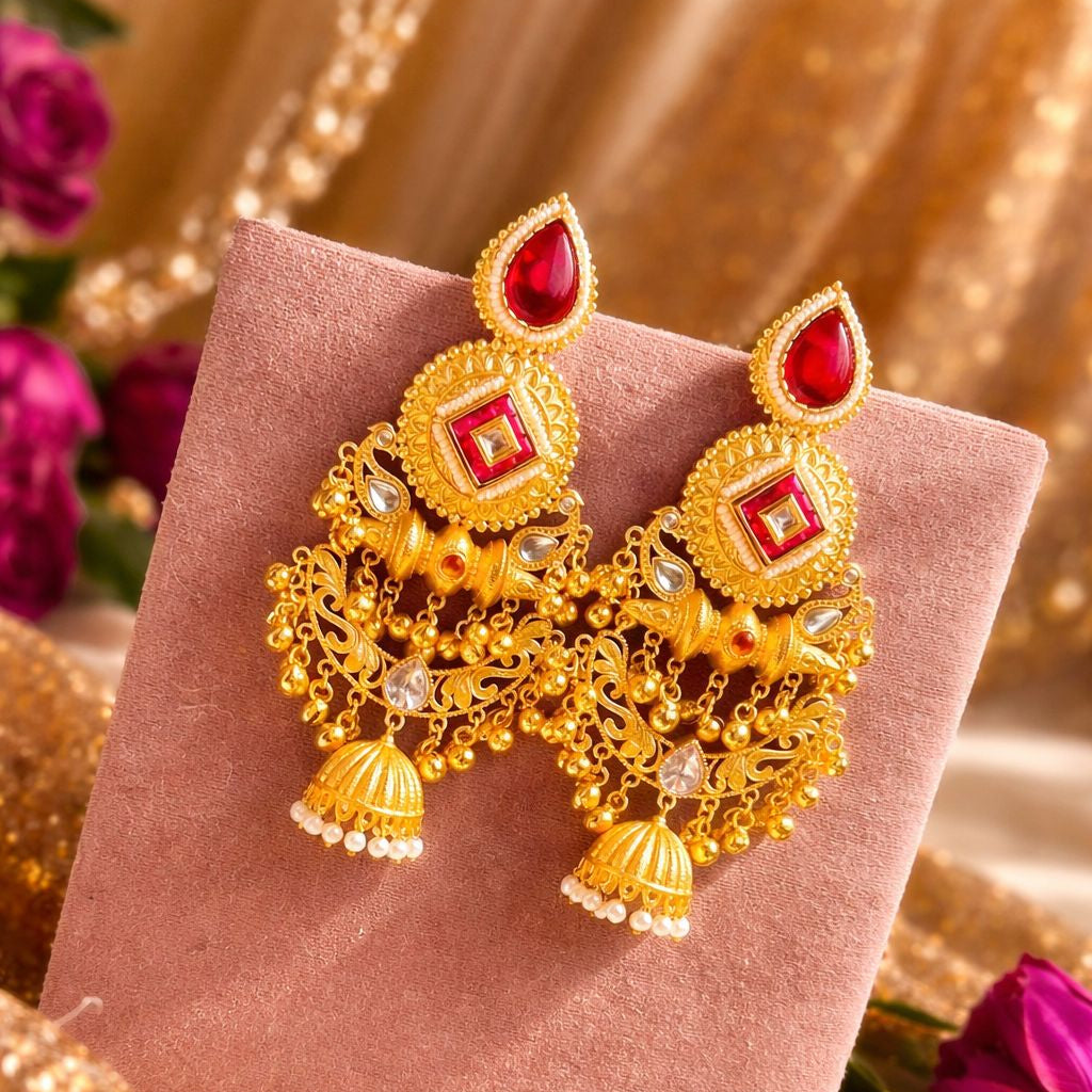 Ruby Chandbali Jhumka Earrings