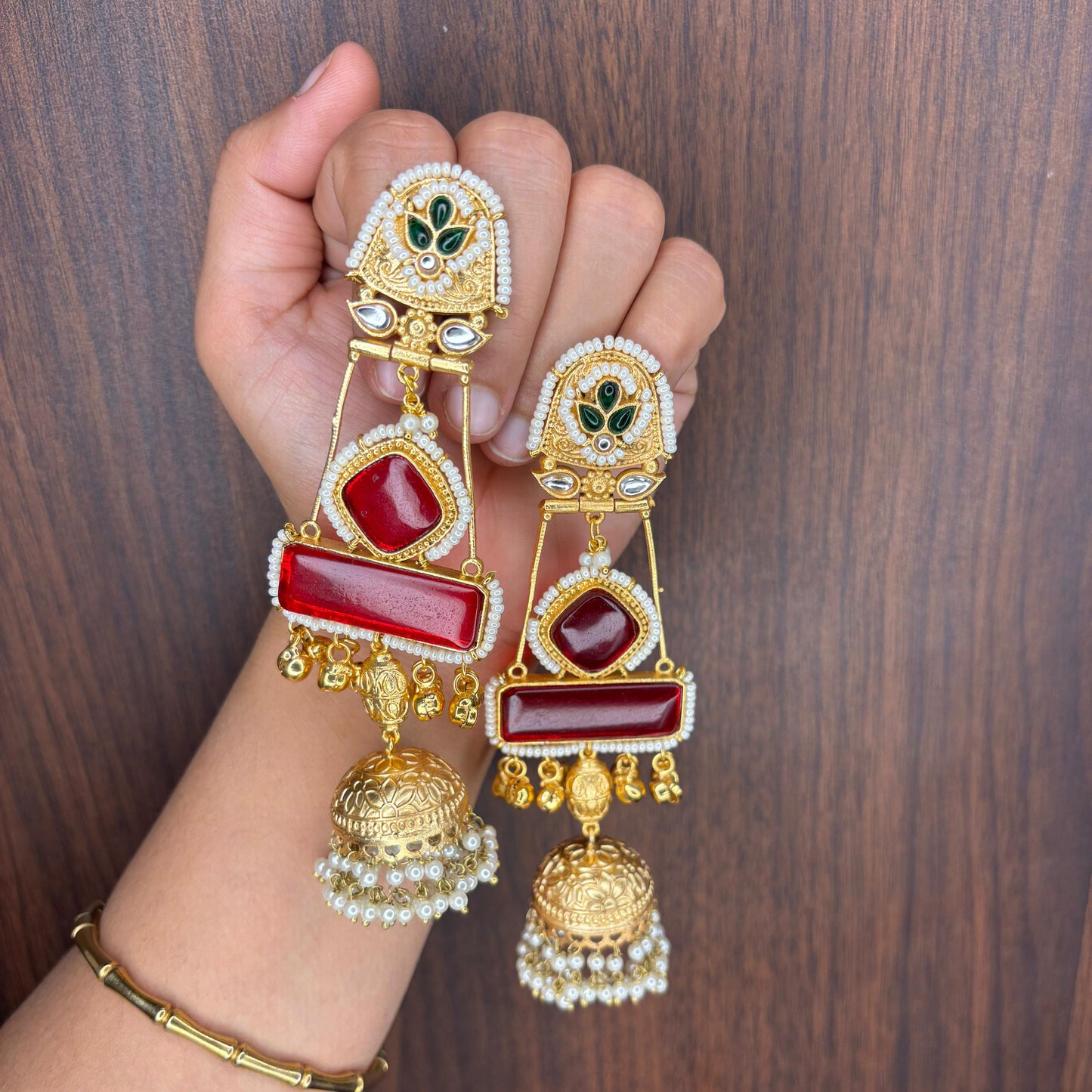 Ruby Jhumka Kashmiri Earrings