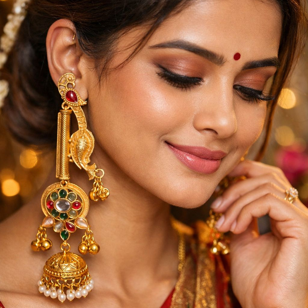 Royal Peacock Long Jhumka Earrings