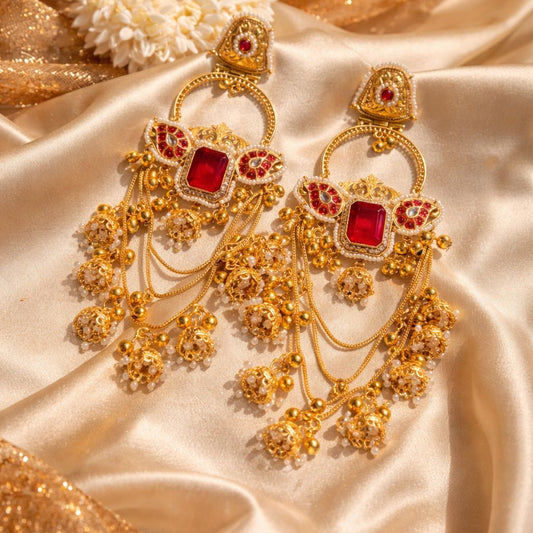 Navneet Chandbali Earrings Red